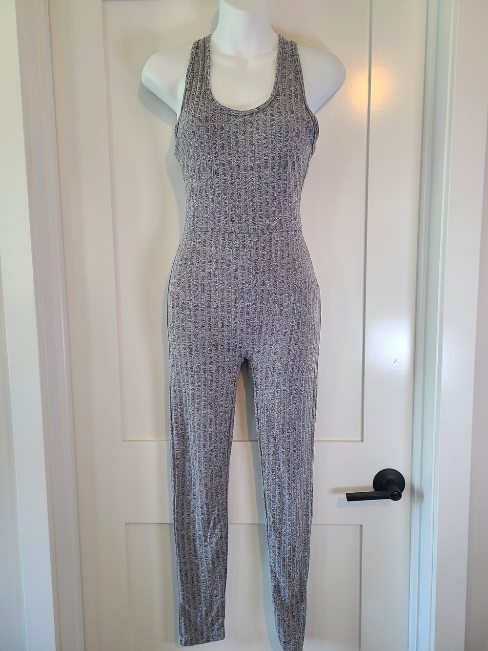 SHEIN Heather Gray Ribbed Racerback Jumpsuit